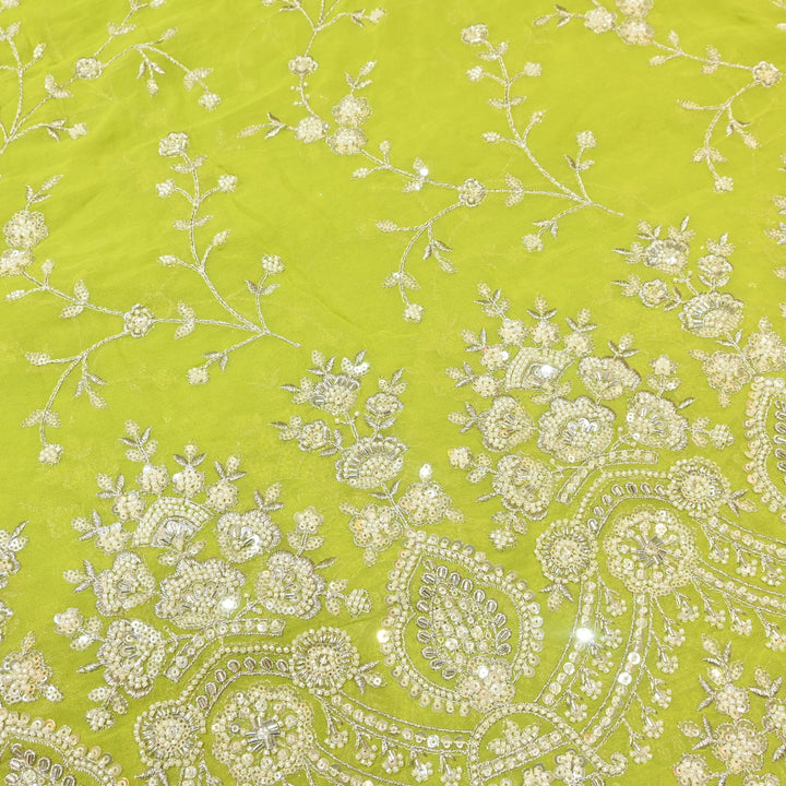Viscose Georgette Moti With Zari Sequins Embroidery Fabric