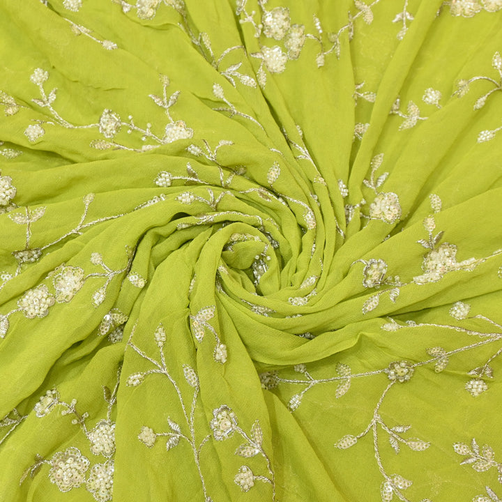 Viscose Georgette Moti With Zari Sequins Embroidery Fabric