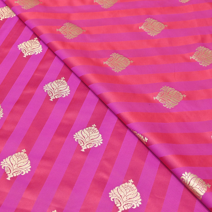 Premium Satin Stripes Zari Buta Brocade Fabric | Designer Zari Woven Fabric | MAS265-3
