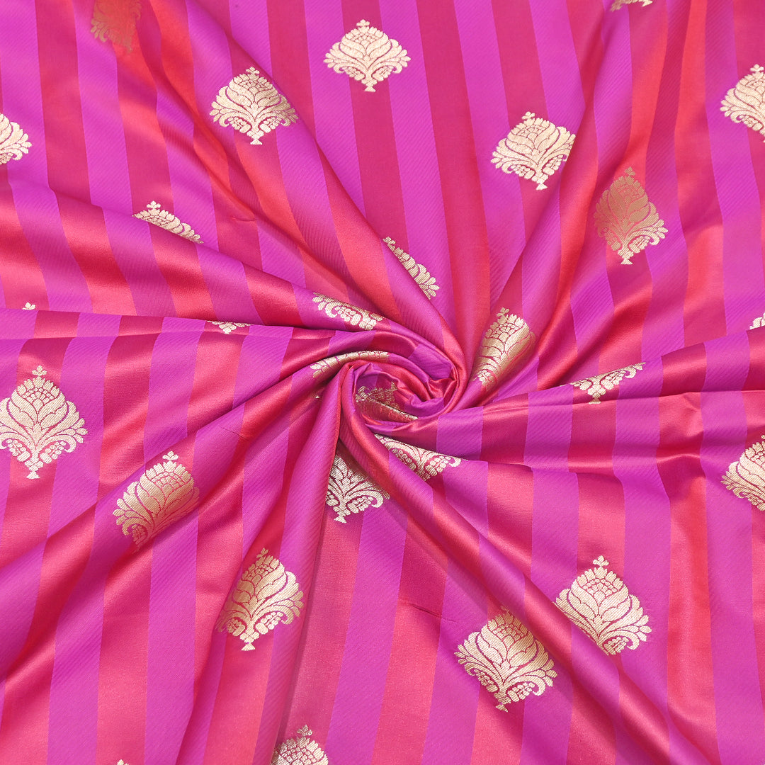 Premium Satin Stripes Zari Buta Brocade Fabric | Designer Zari Woven Fabric | MAS265-3