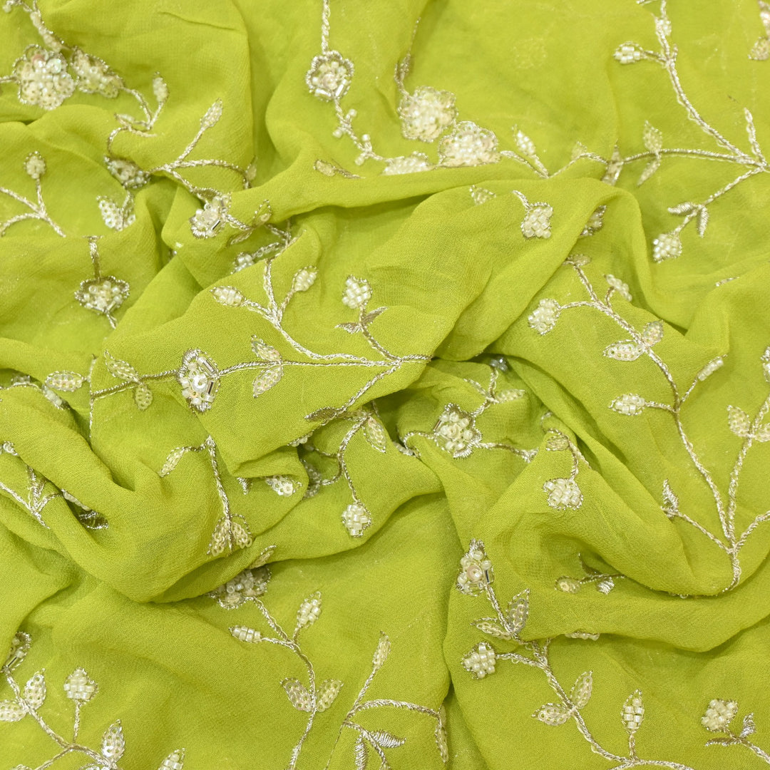 Viscose Georgette Moti With Zari Sequins Embroidery Fabric