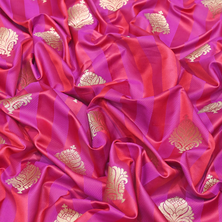 Premium Satin Stripes Zari Buta Brocade Fabric | Designer Zari Woven Fabric | MAS265-3