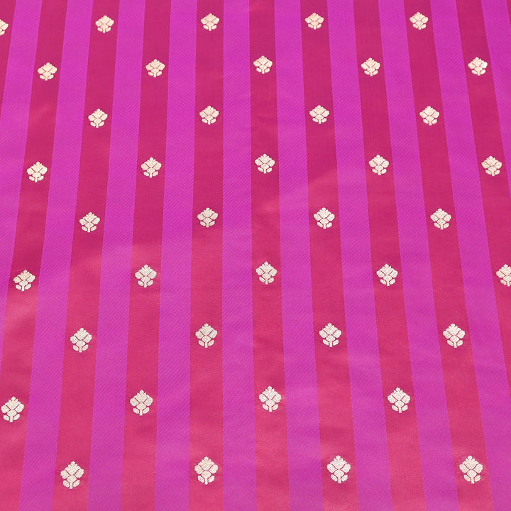Premium Satin Stripes Zari Buta Brocade Fabric | Designer Zari Woven Fabric | MAS265-03