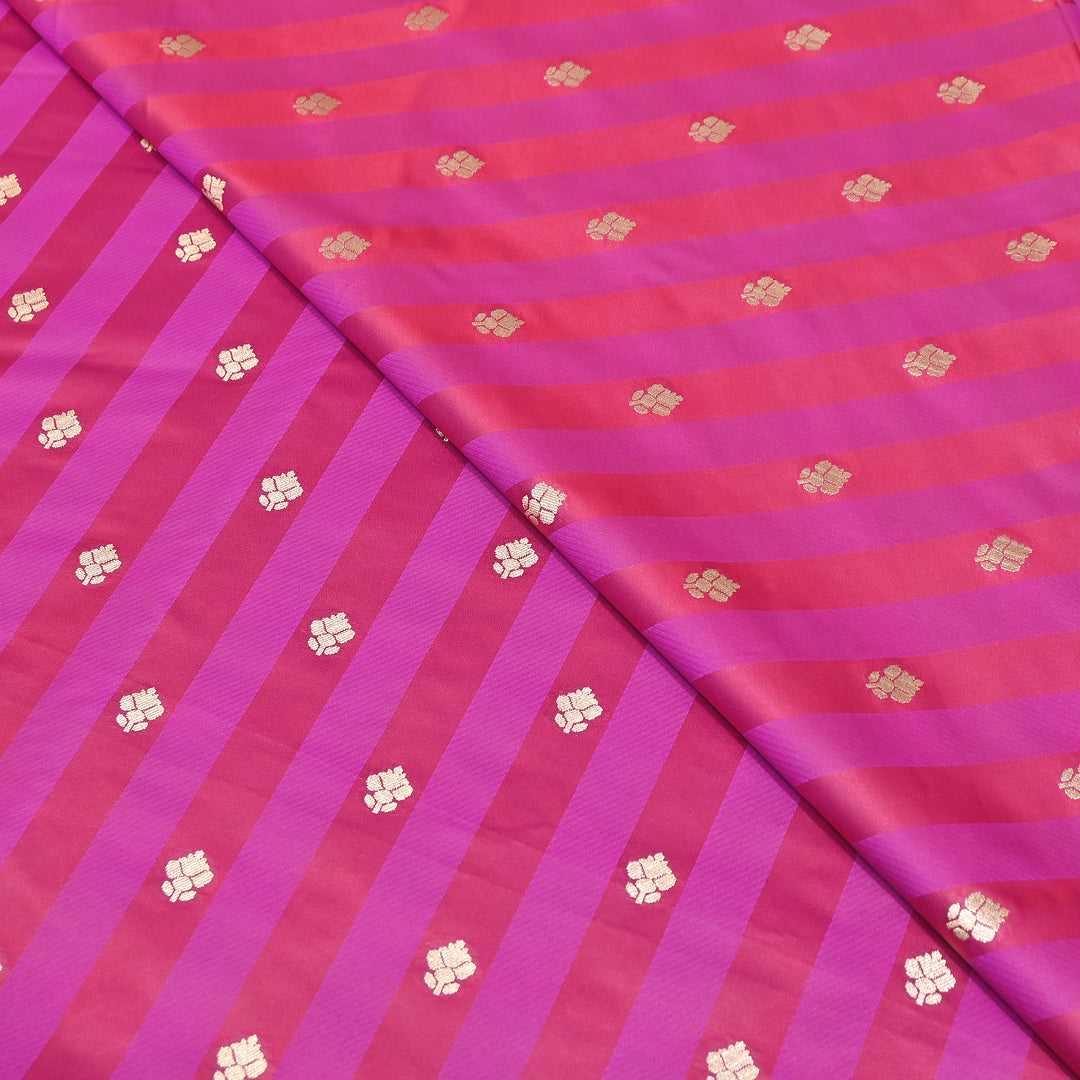 Premium Satin Stripes Zari Buta Brocade Fabric | Designer Zari Woven Fabric | MAS265-03