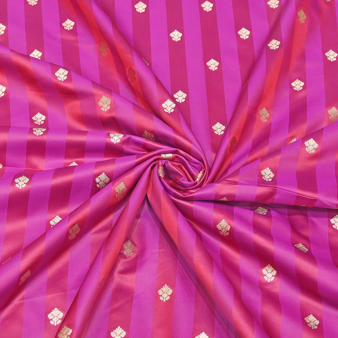 Premium Satin Stripes Zari Buta Brocade Fabric | Designer Zari Woven Fabric | MAS265-03