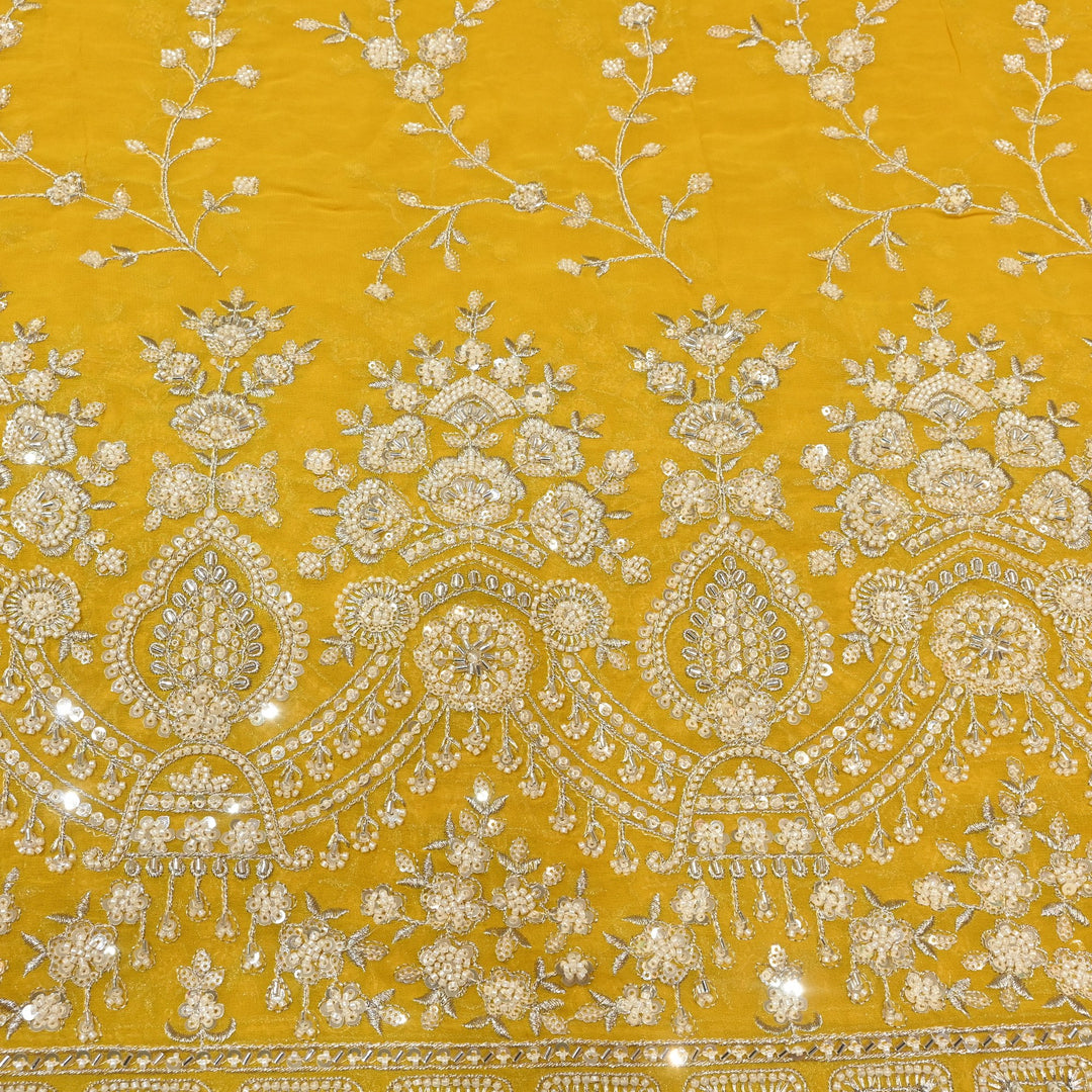 Viscose Georgette Moti With Zari Sequins Embroidery Fabric