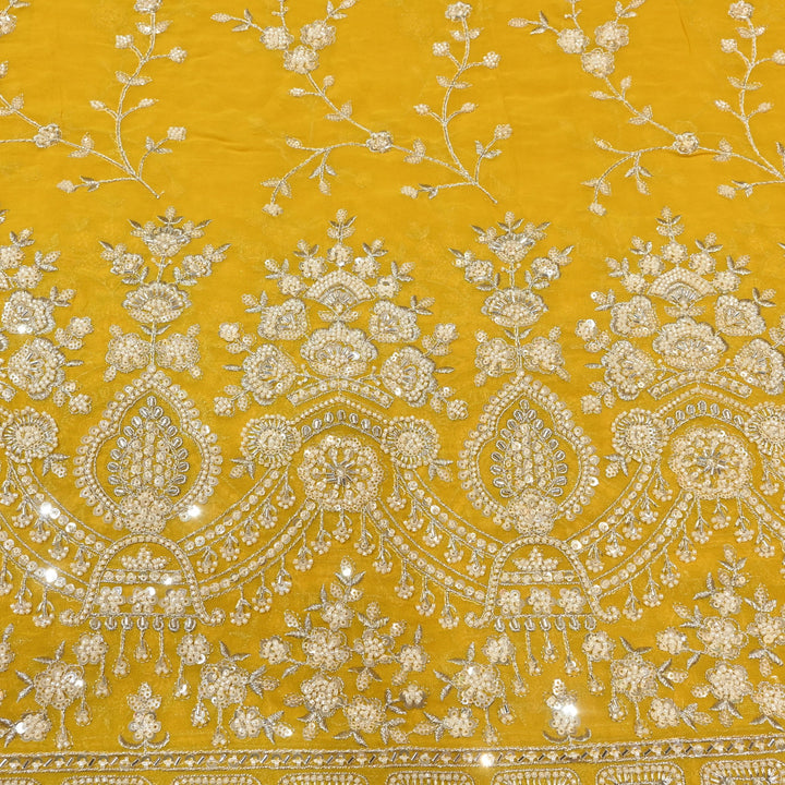 Viscose Georgette Moti With Zari Sequins Embroidery Fabric