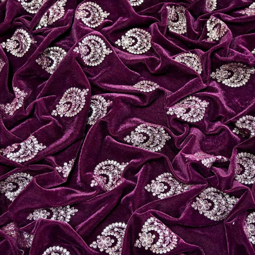 Velvet Zari With Sequins Embroidery Fabrics