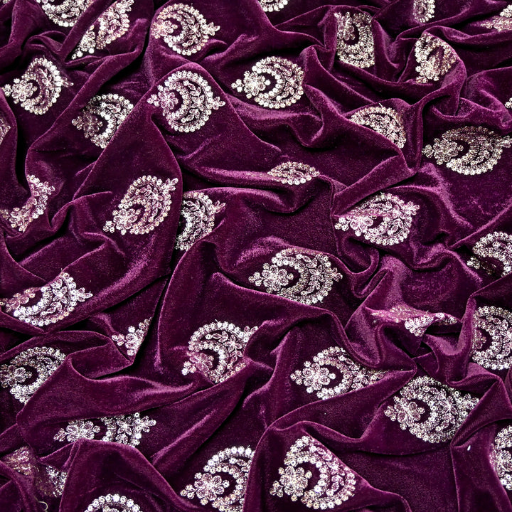 Velvet Zari With Sequins Embroidery Fabrics