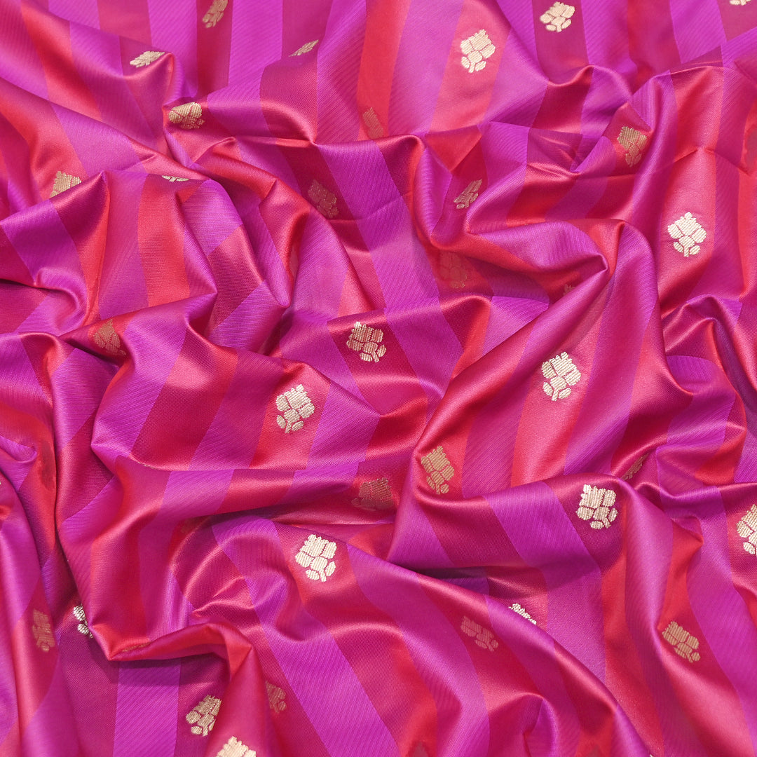Premium Satin Stripes Zari Buta Brocade Fabric | Designer Zari Woven Fabric | MAS265-03