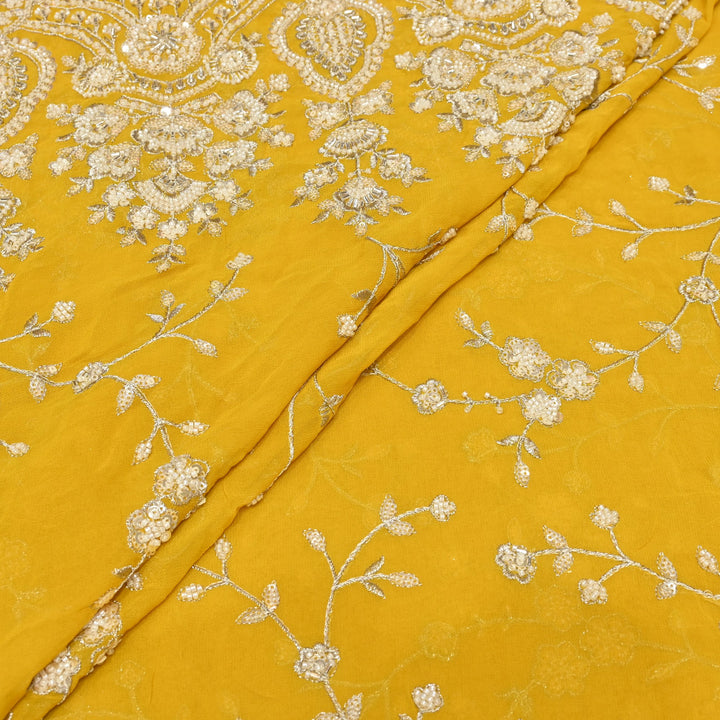 Viscose Georgette Moti With Zari Sequins Embroidery Fabric