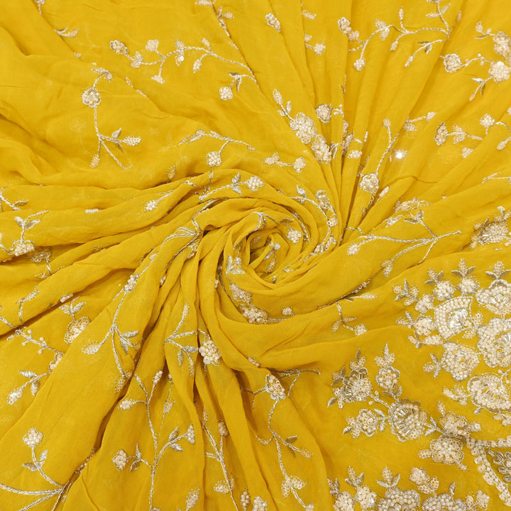 Viscose Georgette Moti With Zari Sequins Embroidery Fabric