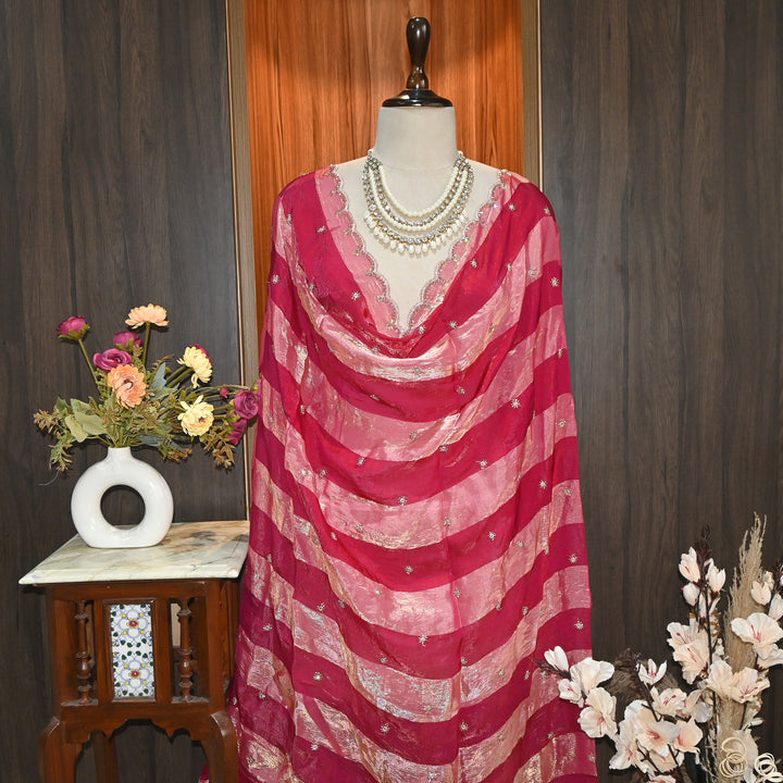 Elegant Fendi Organza Zari & Sequins Embroidery Dupatta | Premium Designer Dupatta | JHA435-06