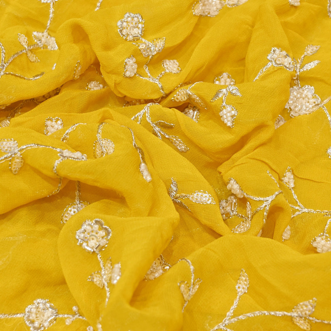 Viscose Georgette Moti With Zari Sequins Embroidery Fabric