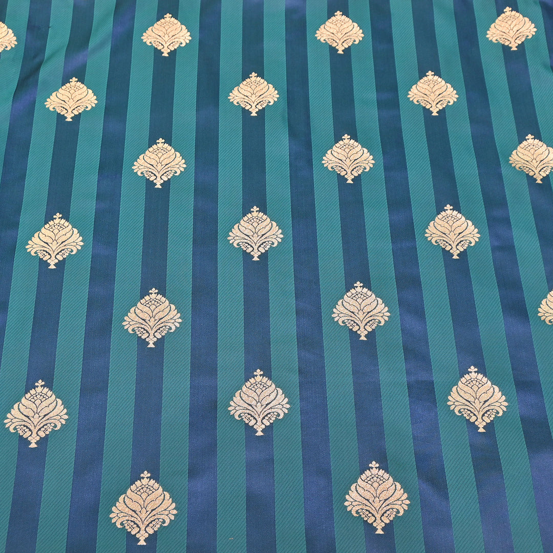 Premium Satin Stripes Zari Buta Brocade Fabric | Designer Zari Woven Fabric | MAS265-4