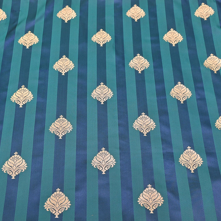 Premium Satin Stripes Zari Buta Brocade Fabric | Designer Zari Woven Fabric | MAS265-4