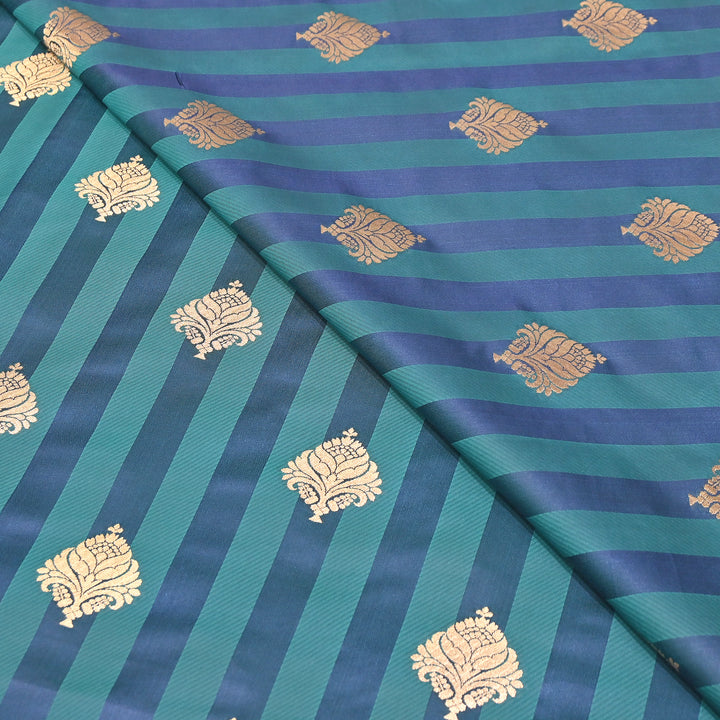 Premium Satin Stripes Zari Buta Brocade Fabric | Designer Zari Woven Fabric | MAS265-4