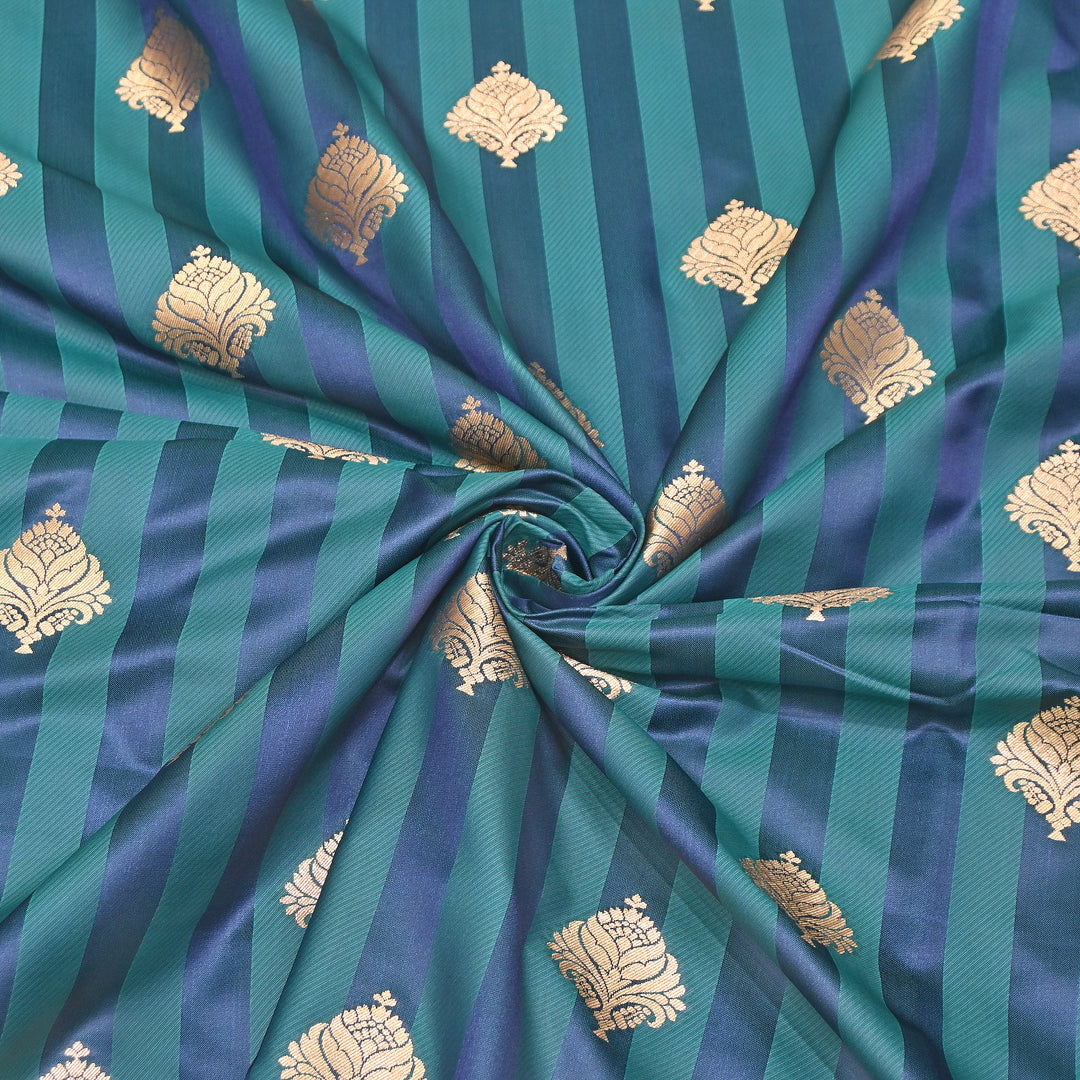 Premium Satin Stripes Zari Buta Brocade Fabric | Designer Zari Woven Fabric | MAS265-4