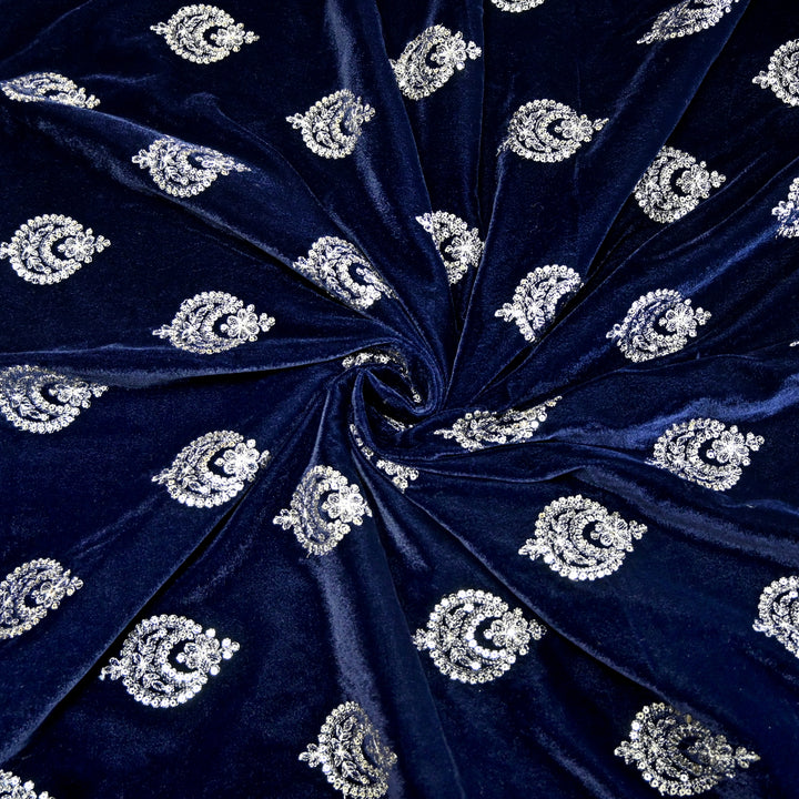 Velvet Zari With Sequins Embroidery Fabrics