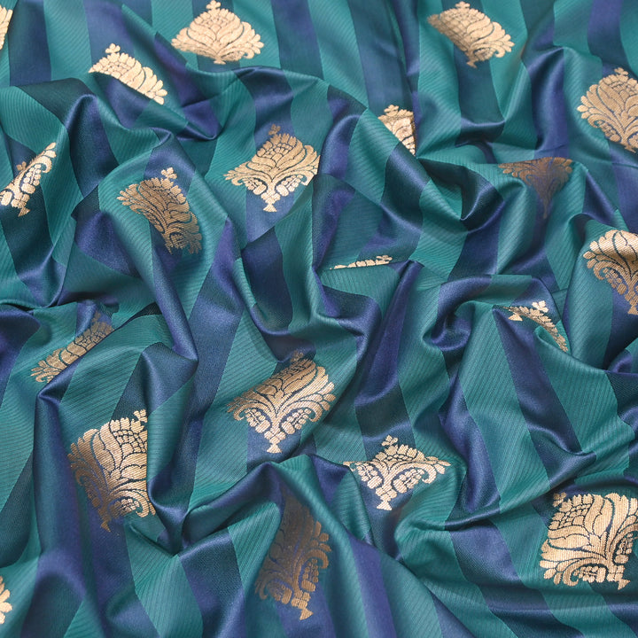 Premium Satin Stripes Zari Buta Brocade Fabric | Designer Zari Woven Fabric | MAS265-4