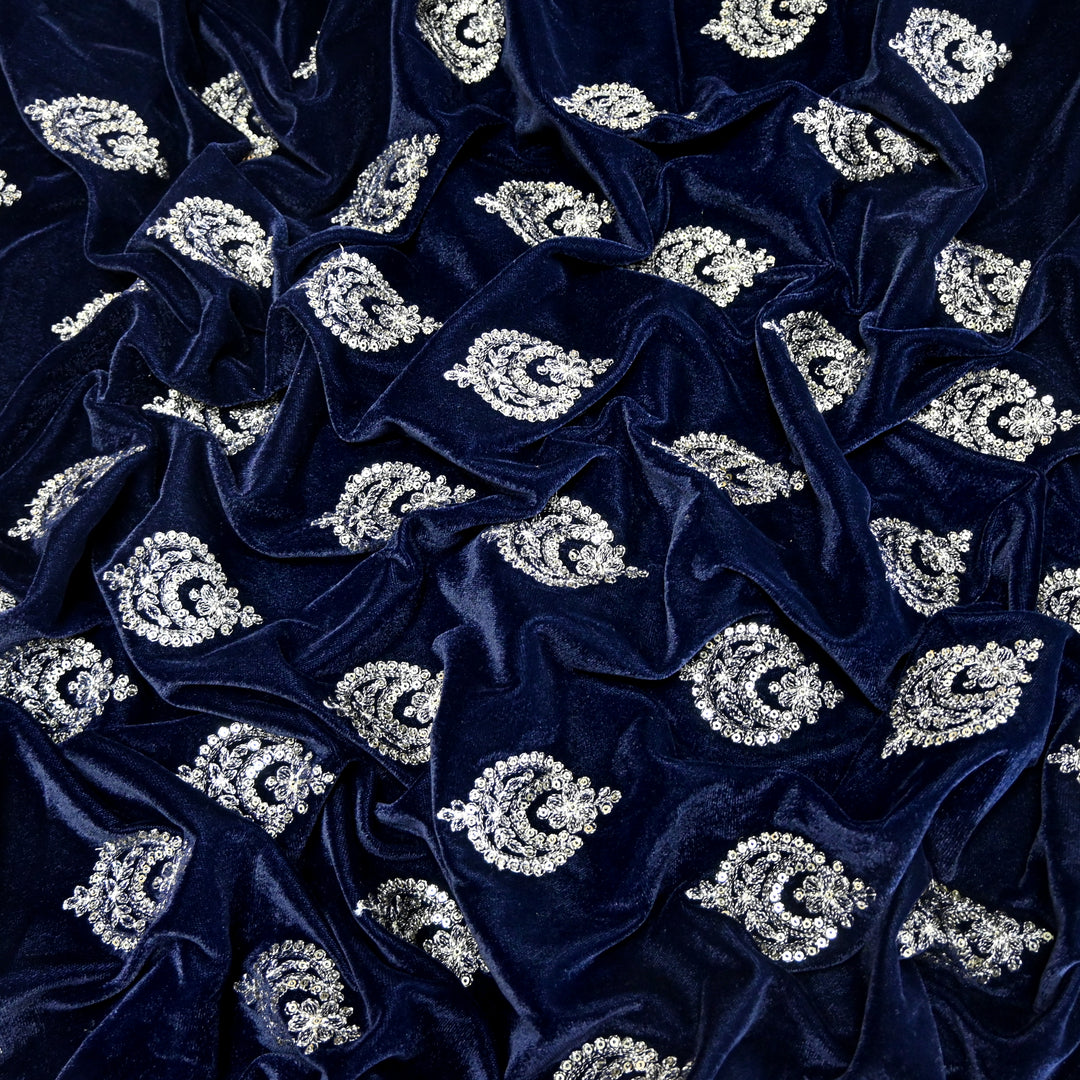 Velvet Zari With Sequins Embroidery Fabrics