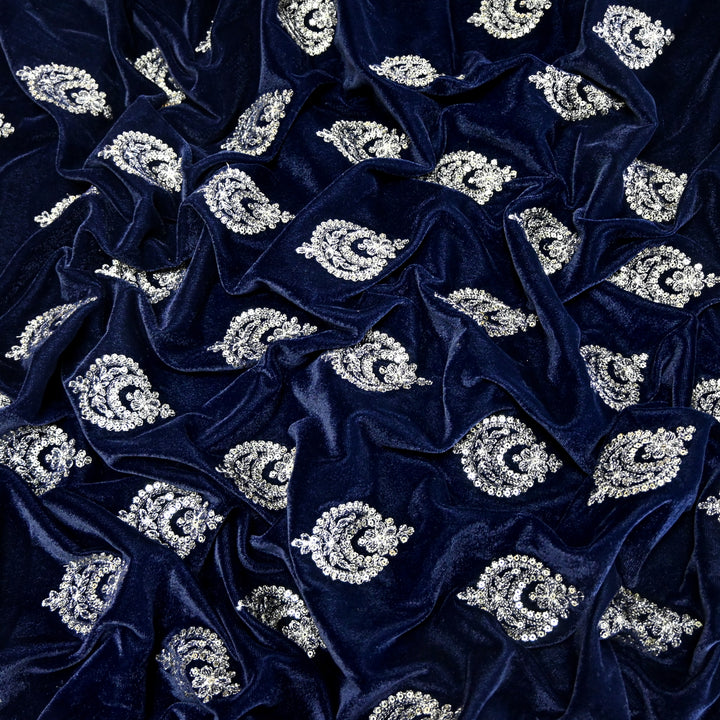 Velvet Zari With Sequins Embroidery Fabrics