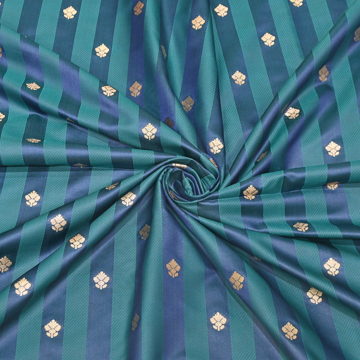 Premium Satin Stripes Zari Buta Brocade Fabric | Designer Zari Woven Fabric | MAS265-04