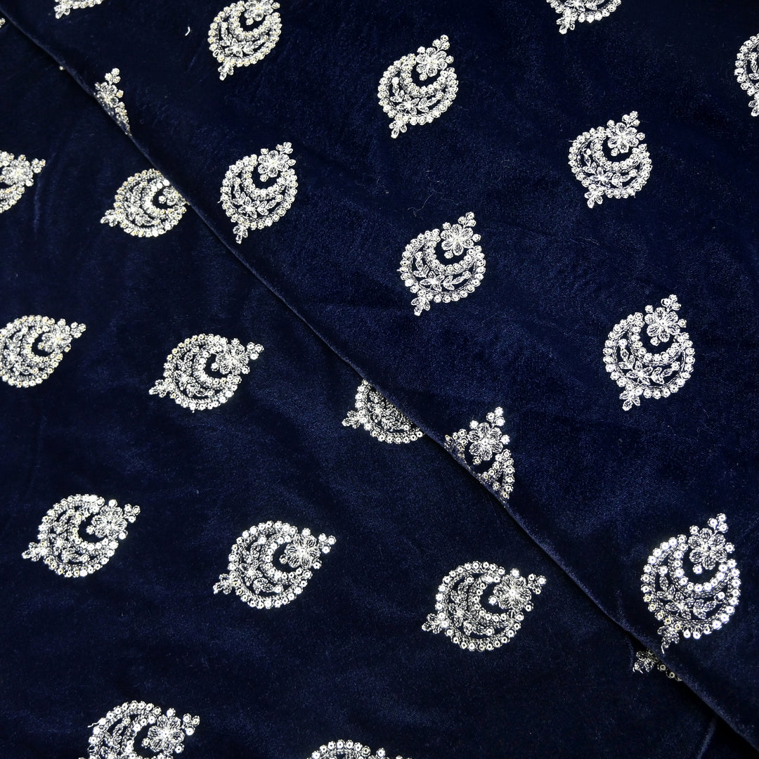 Velvet Zari With Sequins Embroidery Fabrics