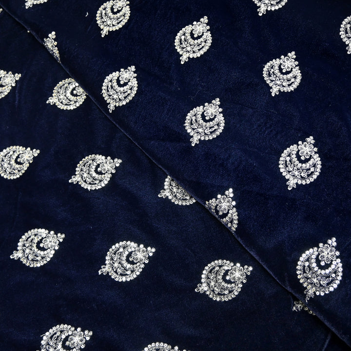 Velvet Zari With Sequins Embroidery Fabrics