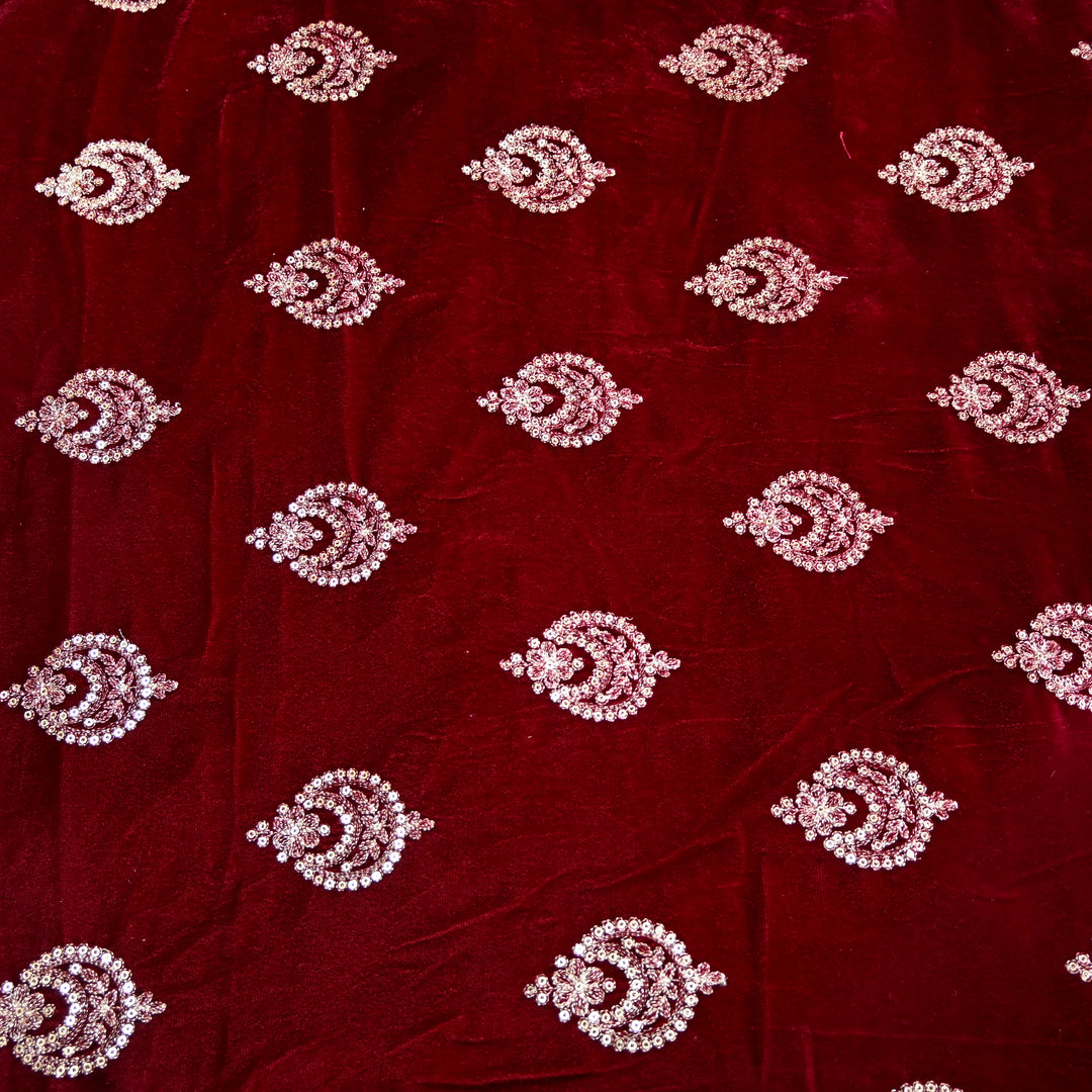 Velvet Zari With Sequins Embroidery Fabrics