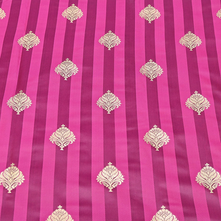 Premium Satin Stripes Zari Buta Brocade Fabric | Designer Zari Woven Fabric | MAS265-5