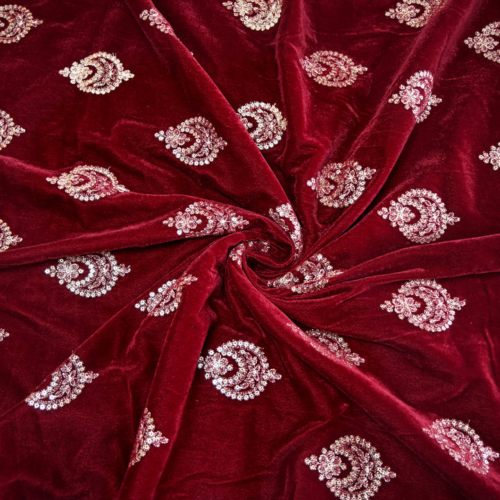 Velvet Zari With Sequins Embroidery Fabrics
