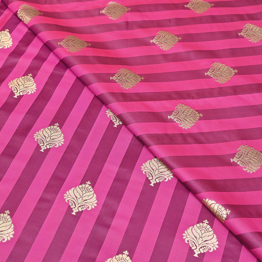 Premium Satin Stripes Zari Buta Brocade Fabric | Designer Zari Woven Fabric | MAS265-5