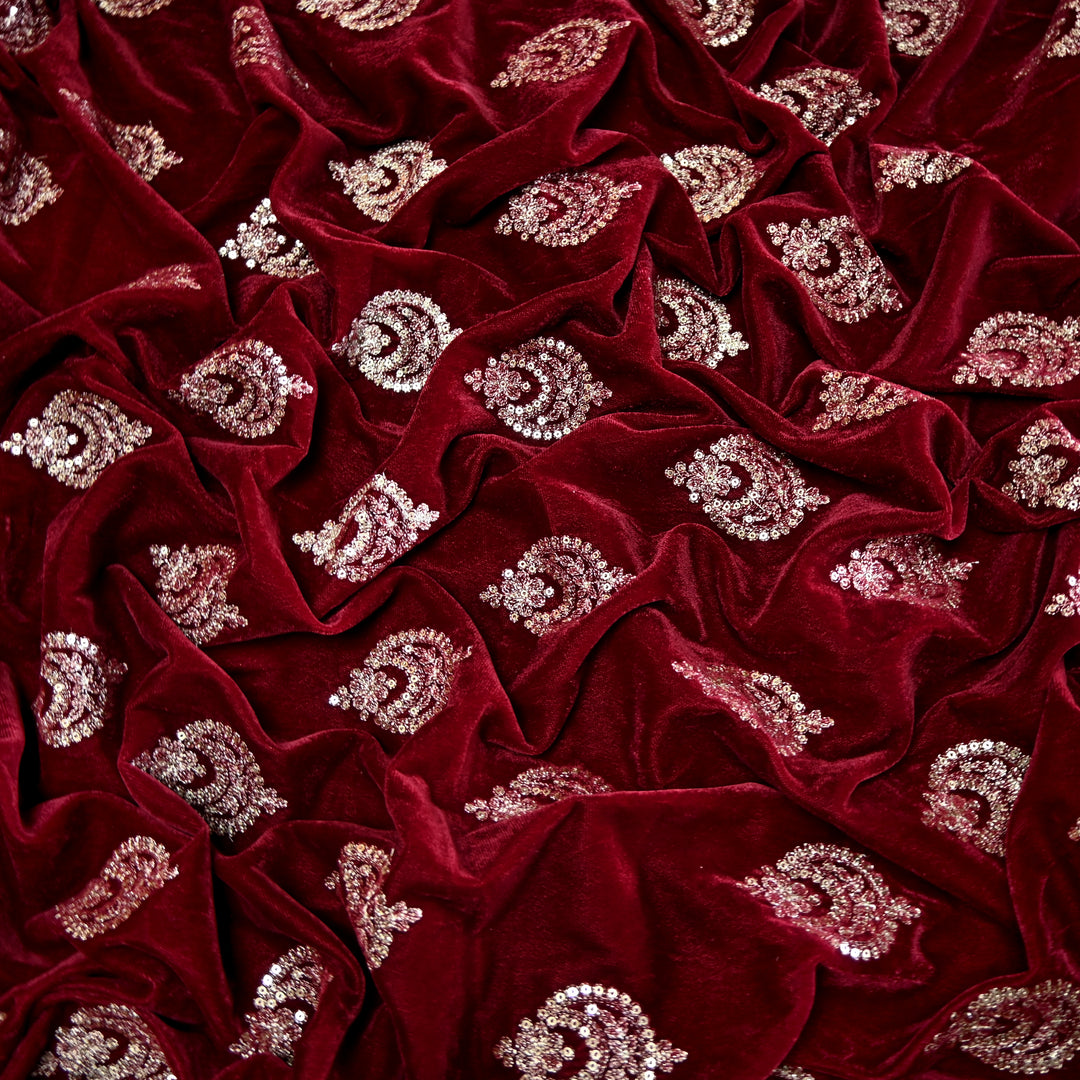 Velvet Zari With Sequins Embroidery Fabrics