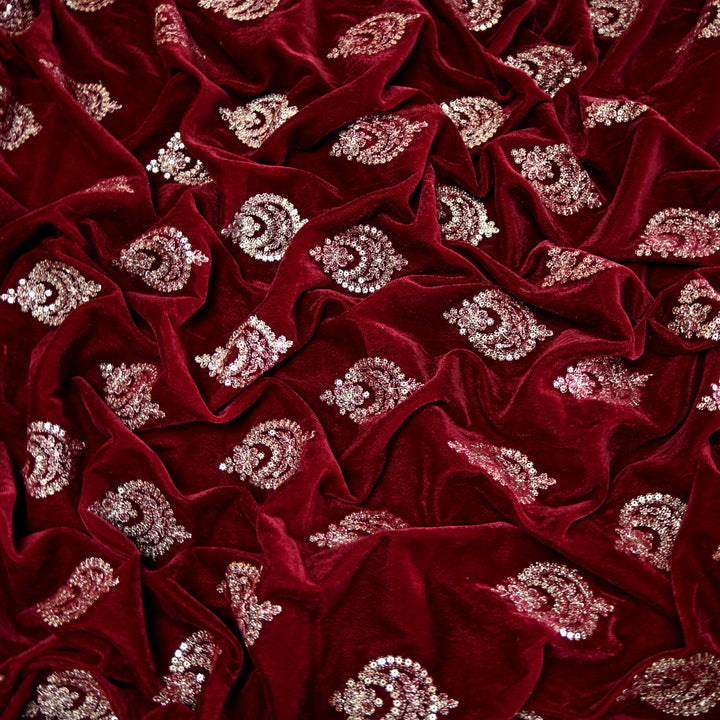 Velvet Zari With Sequins Embroidery Fabrics