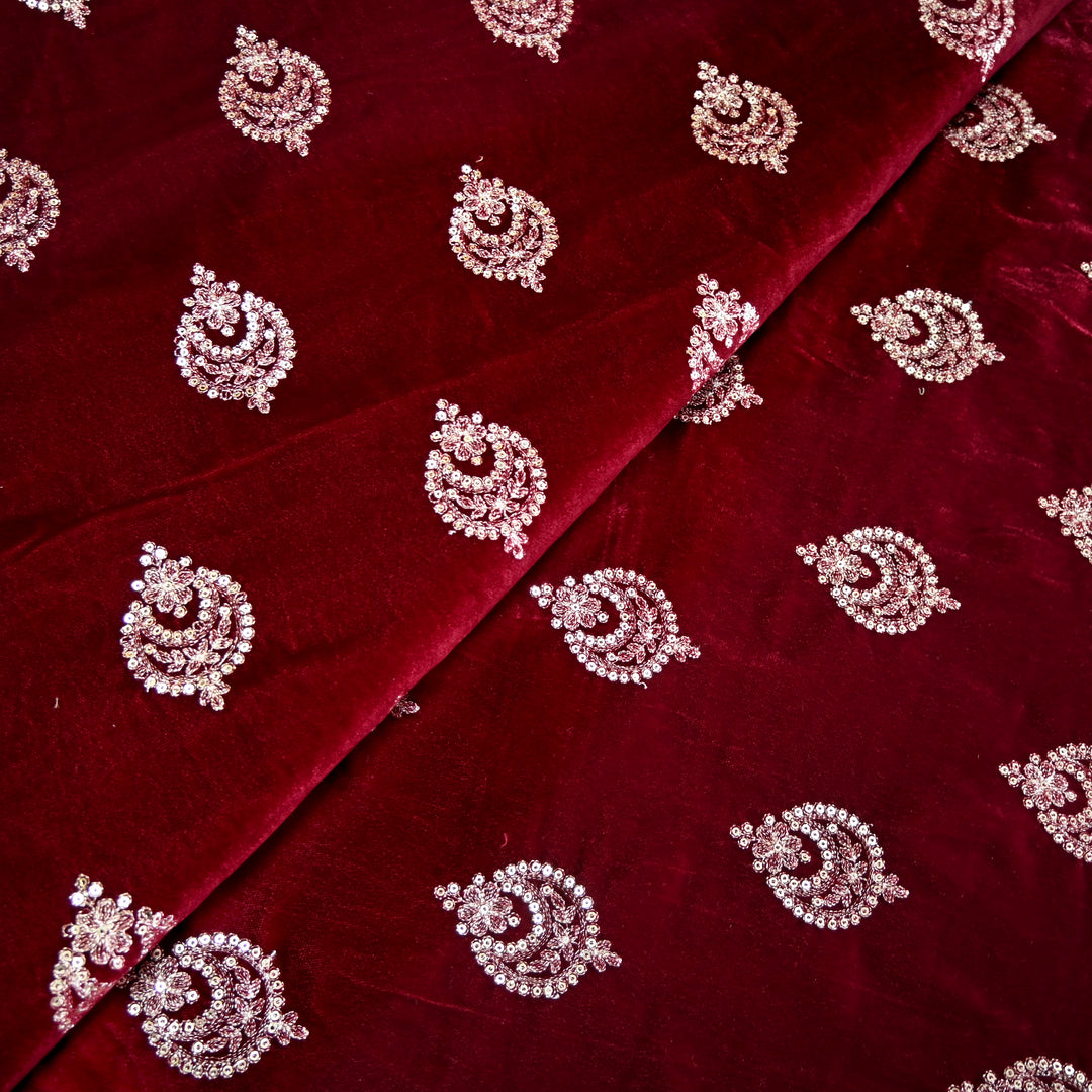 Velvet Zari With Sequins Embroidery Fabrics
