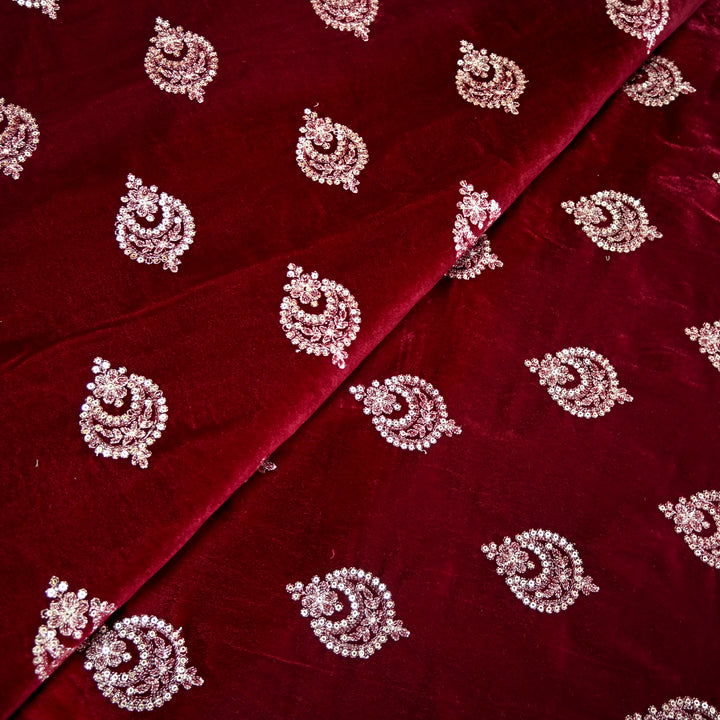 Velvet Zari With Sequins Embroidery Fabrics