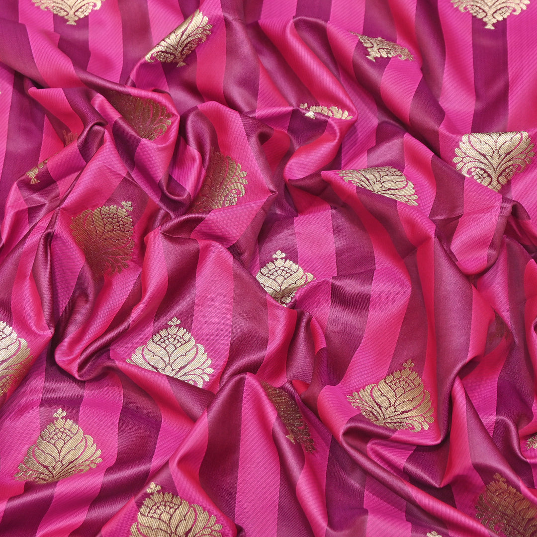 Premium Satin Stripes Zari Buta Brocade Fabric | Designer Zari Woven Fabric | MAS265-5