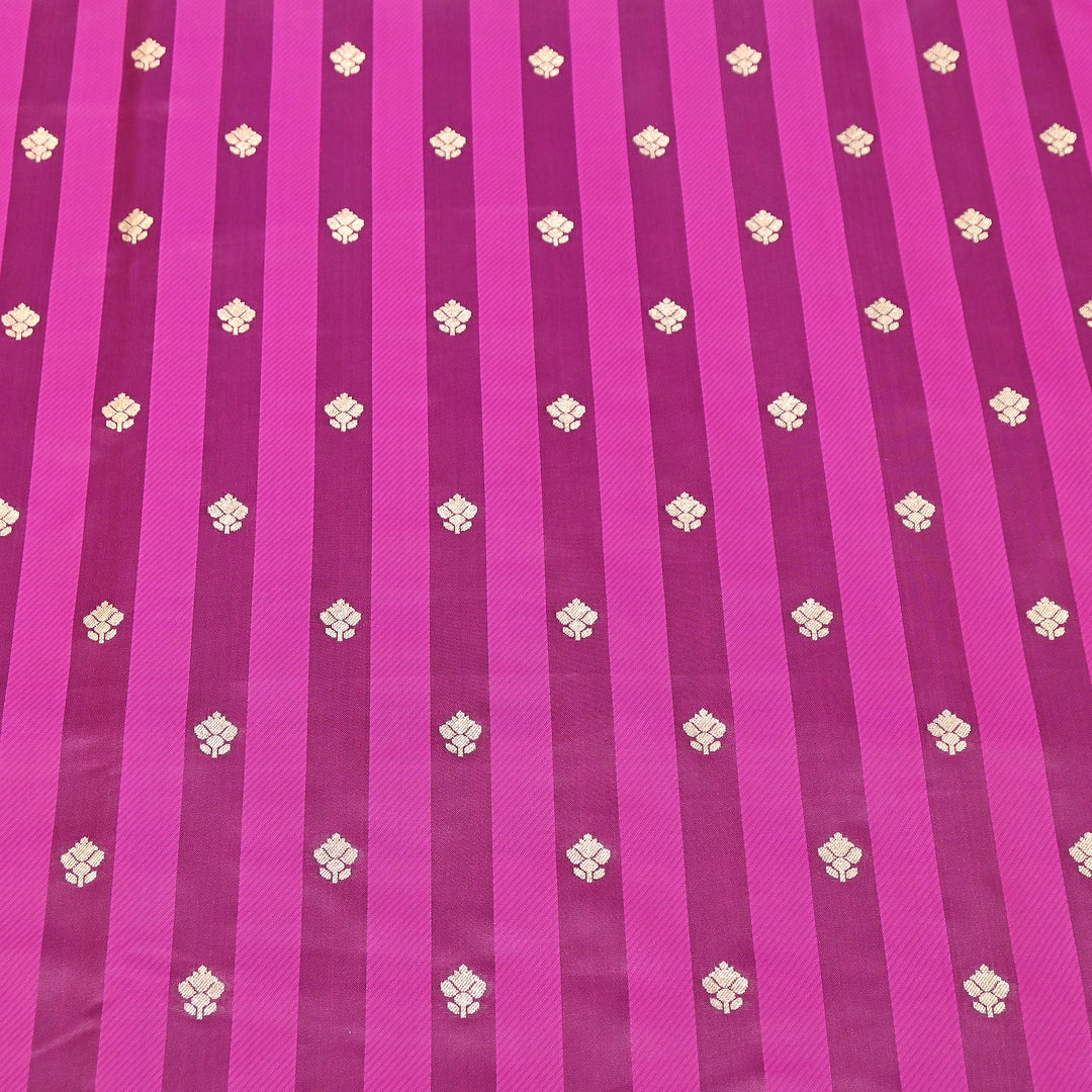 Premium Satin Stripes Zari Buta Brocade Fabric | Designer Zari Woven Fabric | MAS265-05