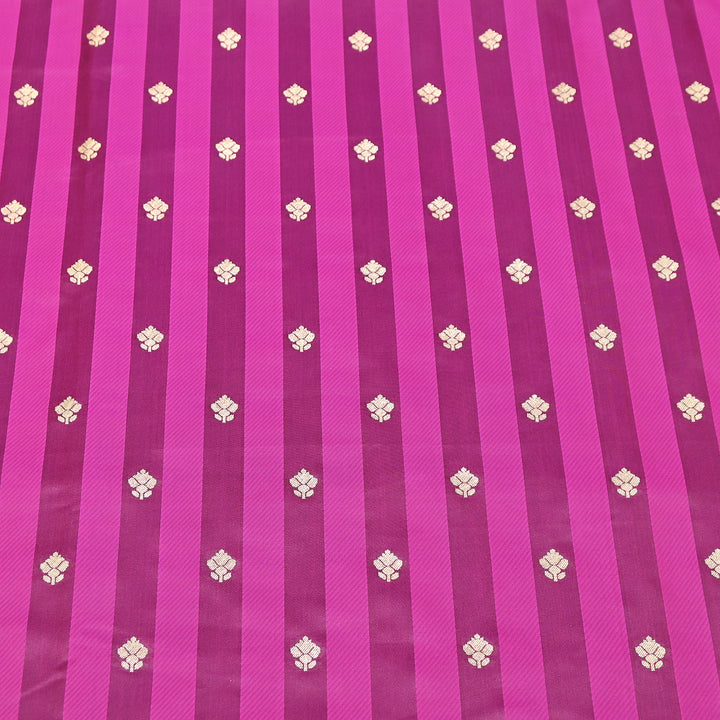Premium Satin Stripes Zari Buta Brocade Fabric | Designer Zari Woven Fabric | MAS265-05
