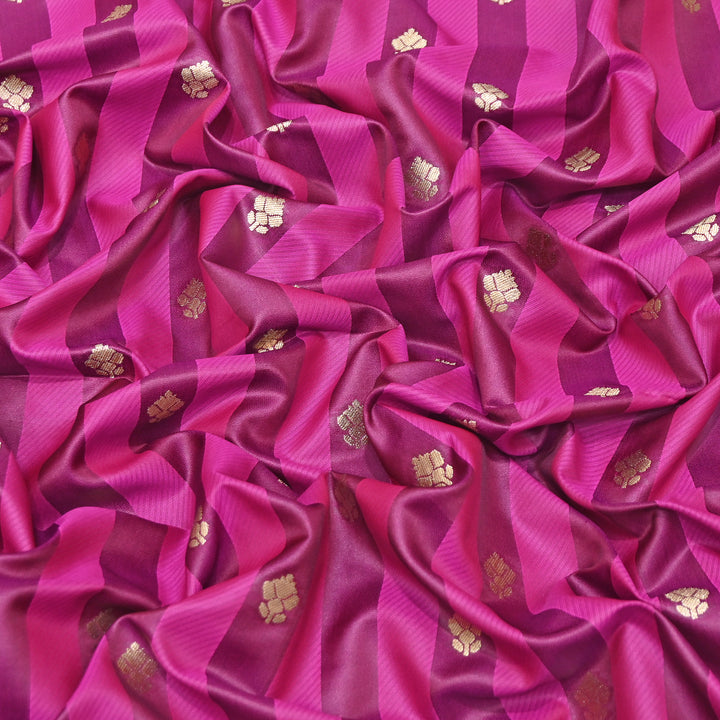Premium Satin Stripes Zari Buta Brocade Fabric | Designer Zari Woven Fabric | MAS265-05