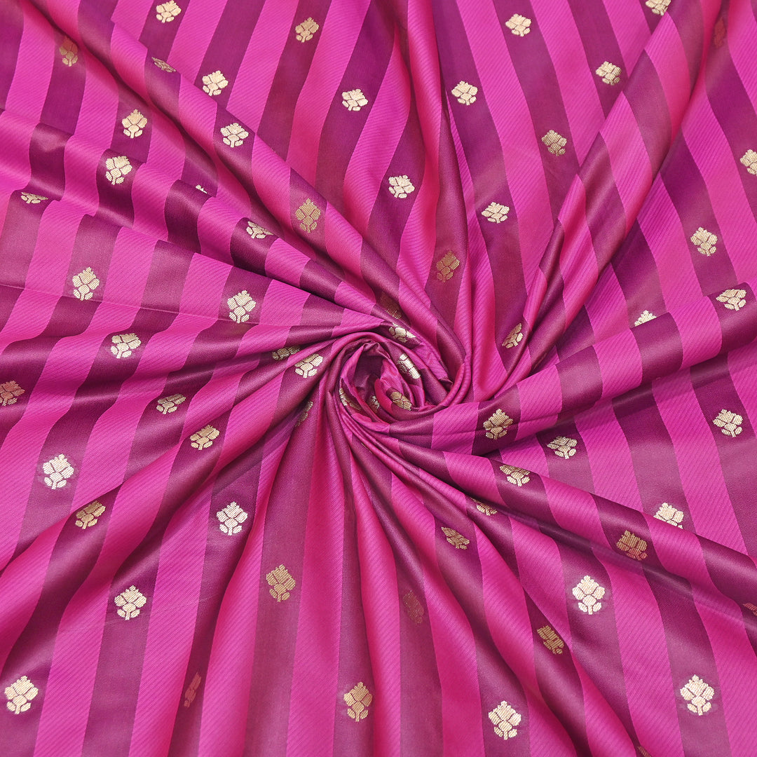 Premium Satin Stripes Zari Buta Brocade Fabric | Designer Zari Woven Fabric | MAS265-05