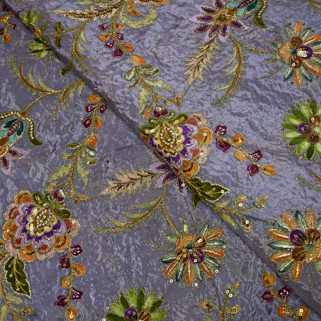 Crepe Zari With Sequins Embroidery
