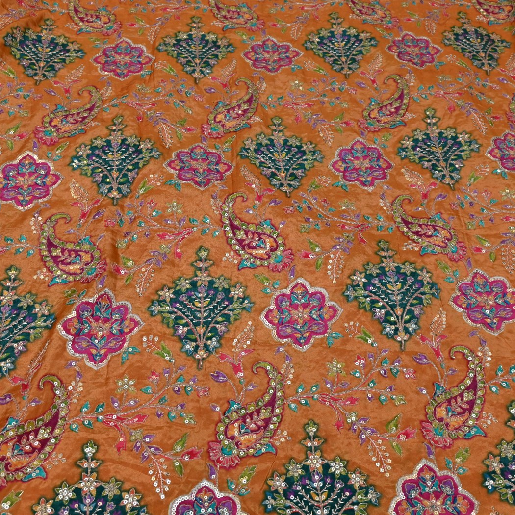 Dyed Viscose Georgette Moti Mirror Sequins Embroidery Fabrics