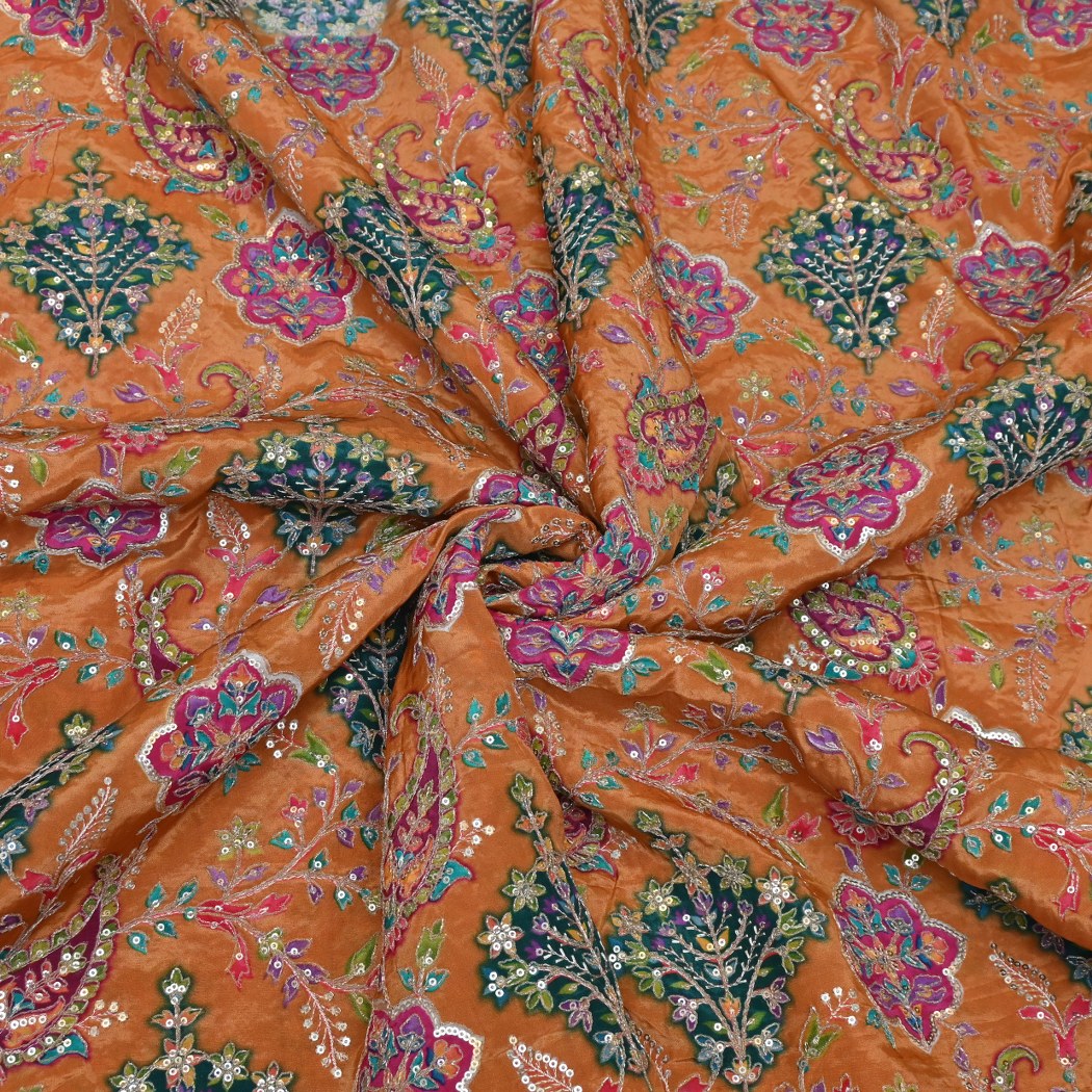 Dyed Viscose Georgette Moti Mirror Sequins Embroidery Fabrics