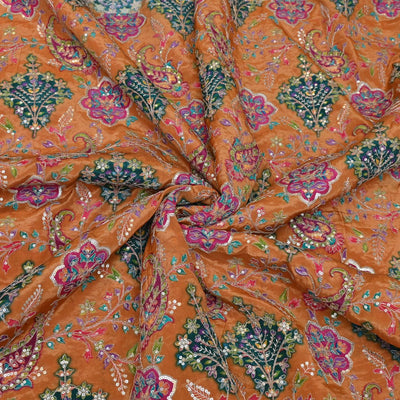 Dyed Viscose Georgette Moti Mirror Sequins Embroidery Fabrics