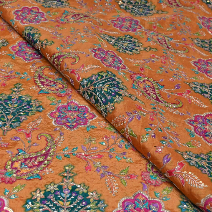 Dyed Viscose Georgette Moti Mirror Sequins Embroidery Fabrics