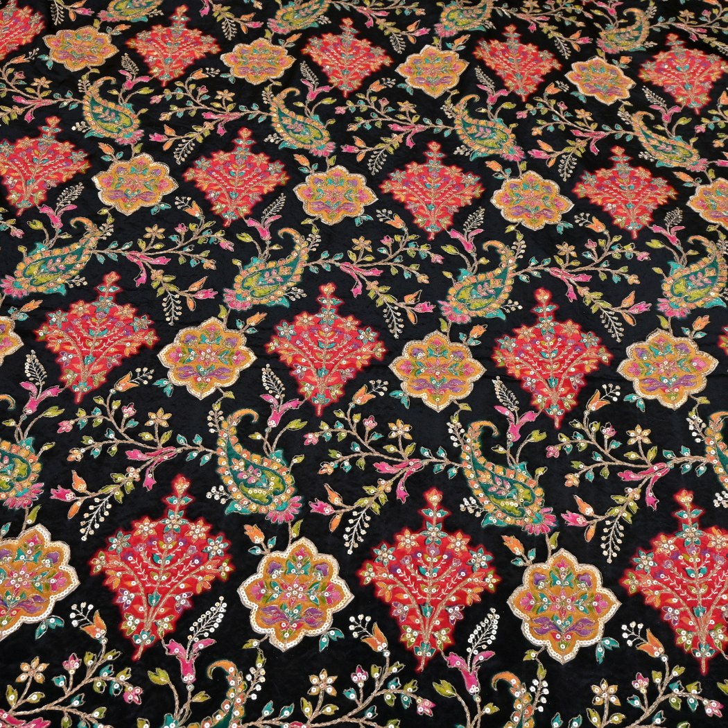 Dyed Viscose Georgette Moti Mirror Sequins Embroidery Fabrics