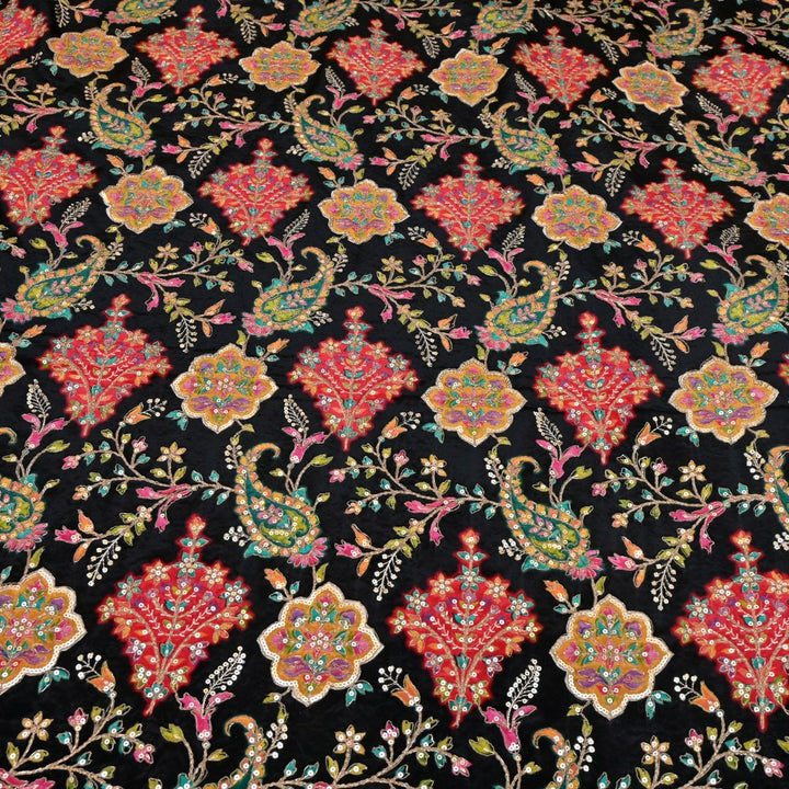 Dyed Viscose Georgette Moti Mirror Sequins Embroidery Fabrics