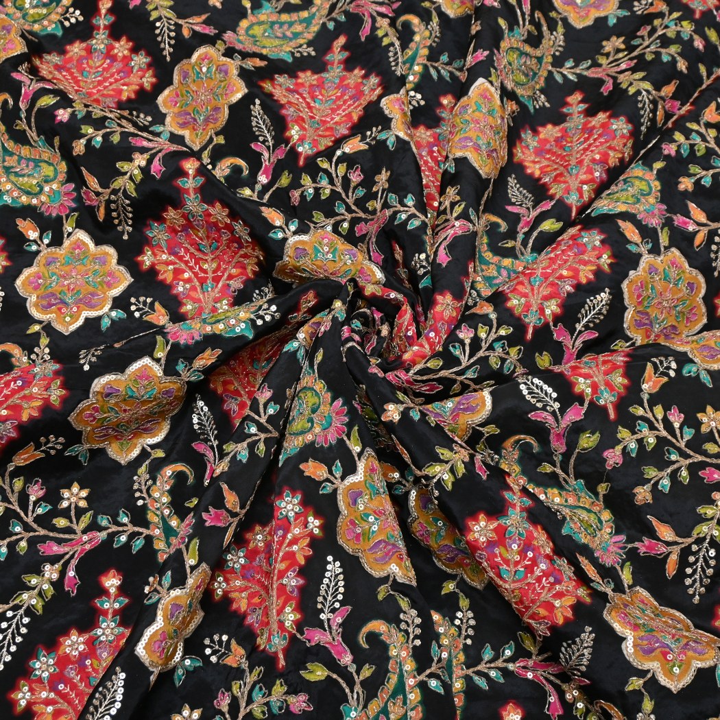 Dyed Viscose Georgette Moti Mirror Sequins Embroidery Fabrics